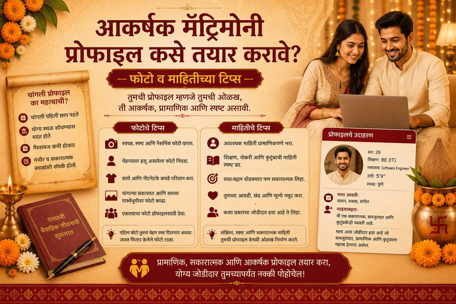 आकर्षक मॅट्रिमोनी प्रोफाइल कसे तयार करावे? — फोटो व माहितीच्या टिप्स
